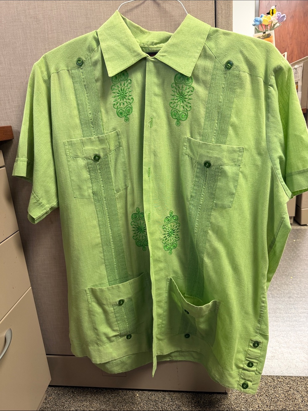 Light Green Short-Sleeve Embroidered Button-Down Shirt